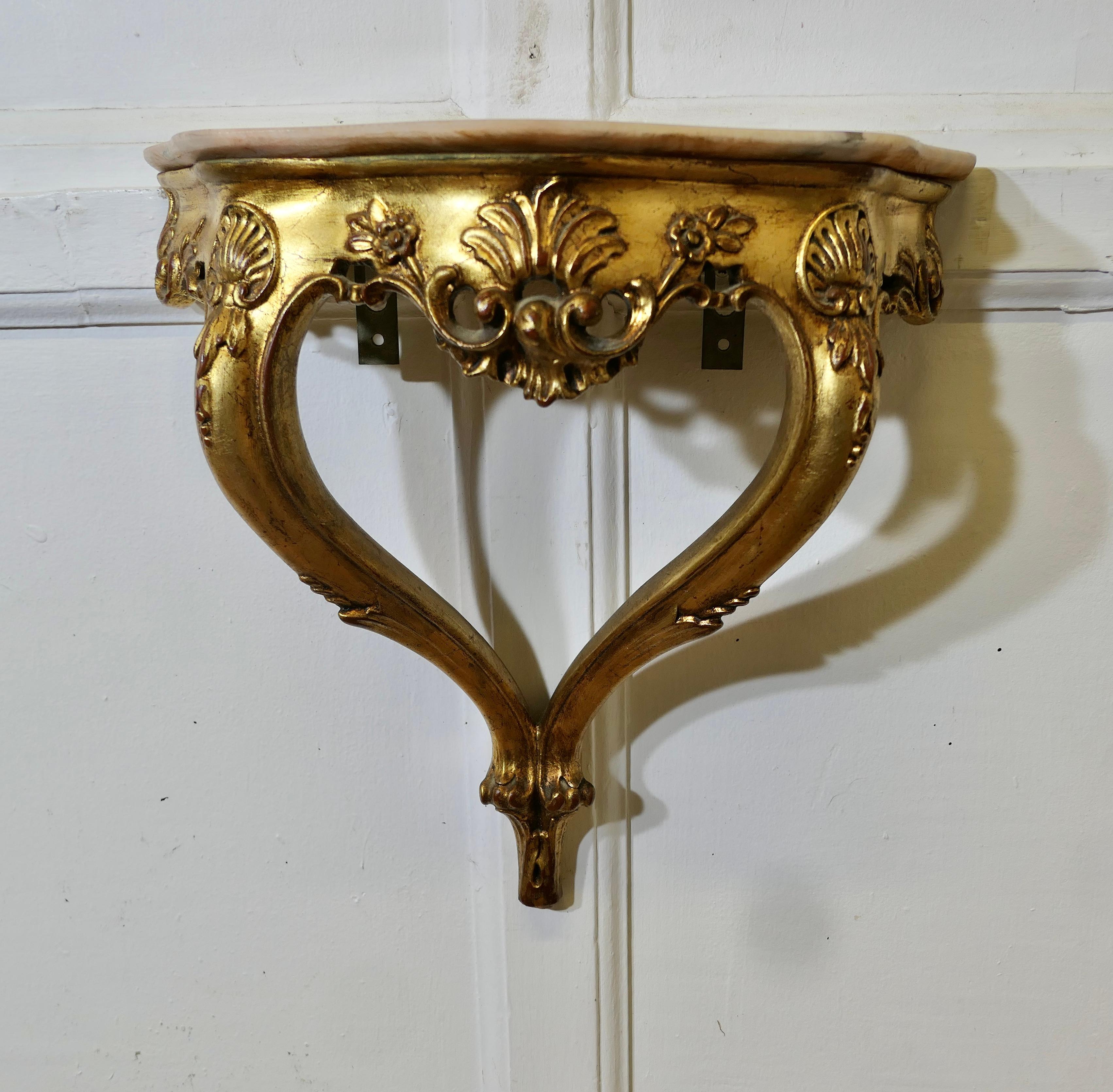 Charming French Gilt and Marble Console Hall Table, Wall Shelf In Good Condition In Godshill, Isle of Wight