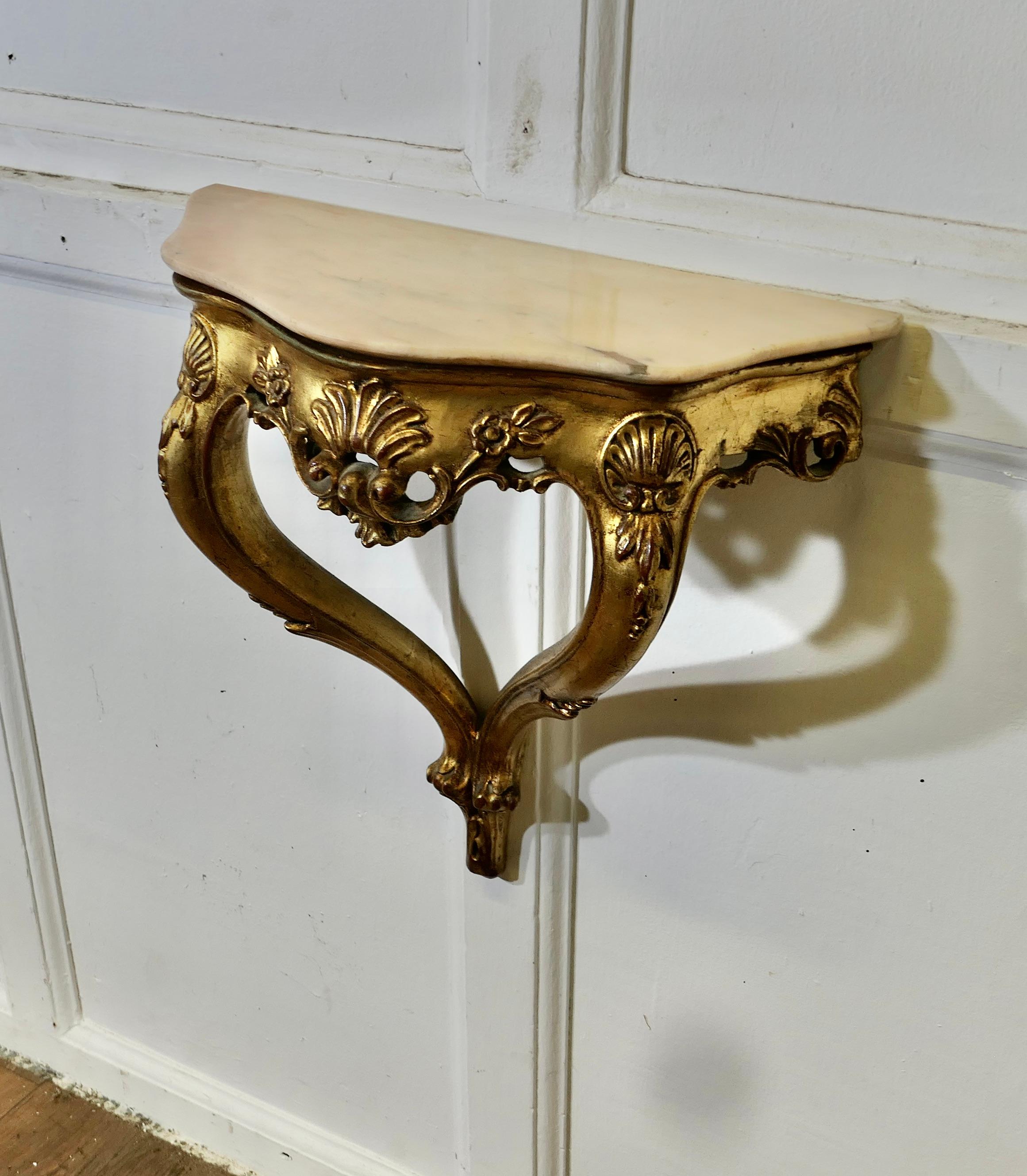 Charming French Gilt and Marble Console Hall Table, Wall Shelf 2