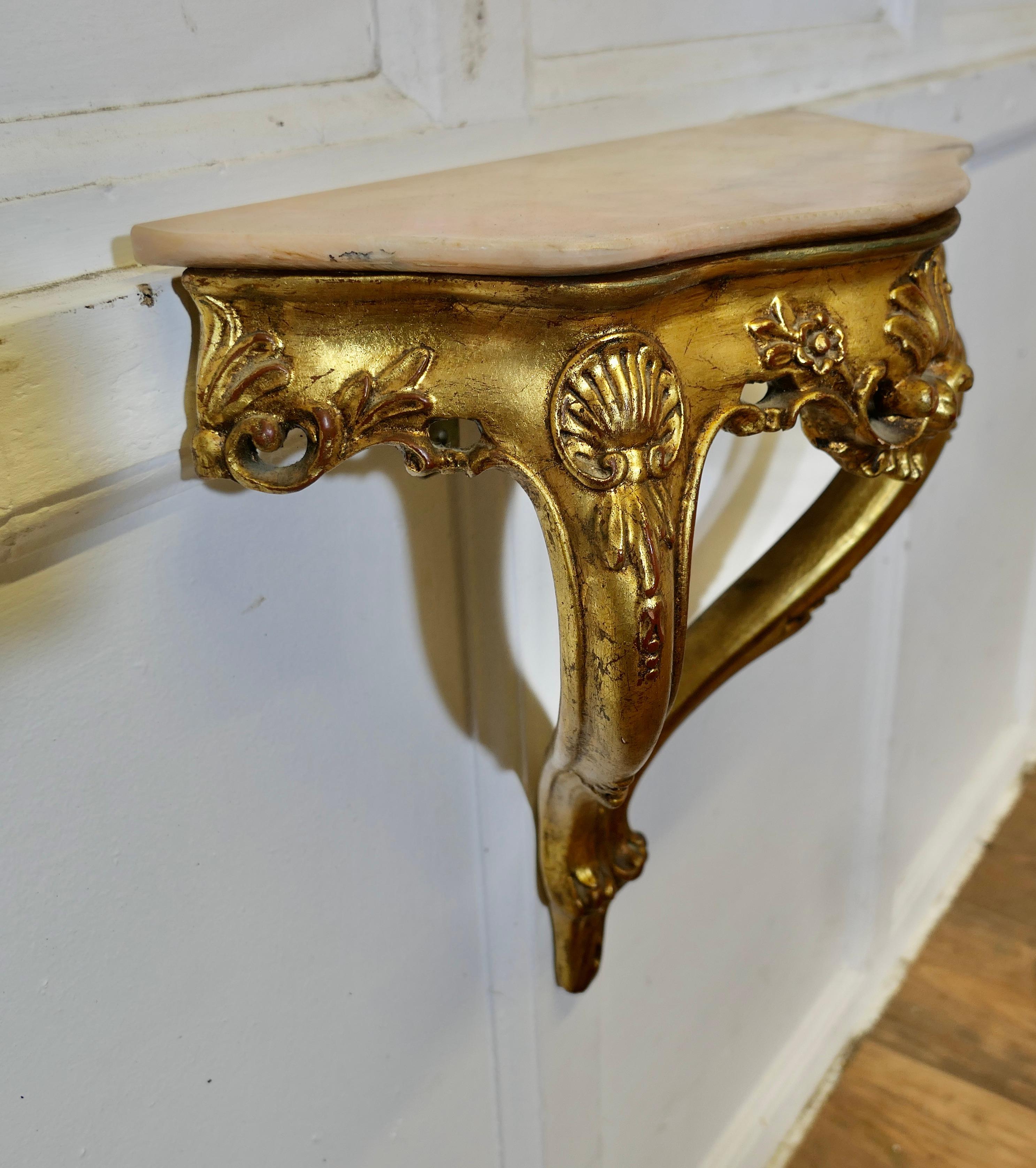 Charming French Gilt and Marble Console Hall Table, Wall Shelf 3