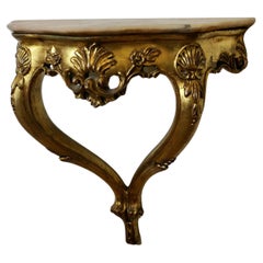 Charming French Gilt and Marble Console Hall Table, Wall Shelf