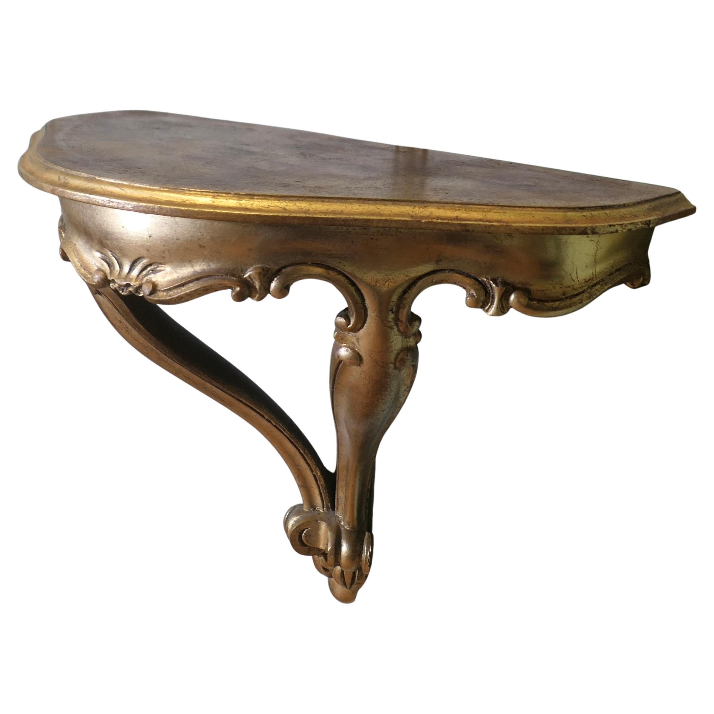 Charming French Gilt Console Hall Table, Wall Shelf  A beautiful gilt console ta