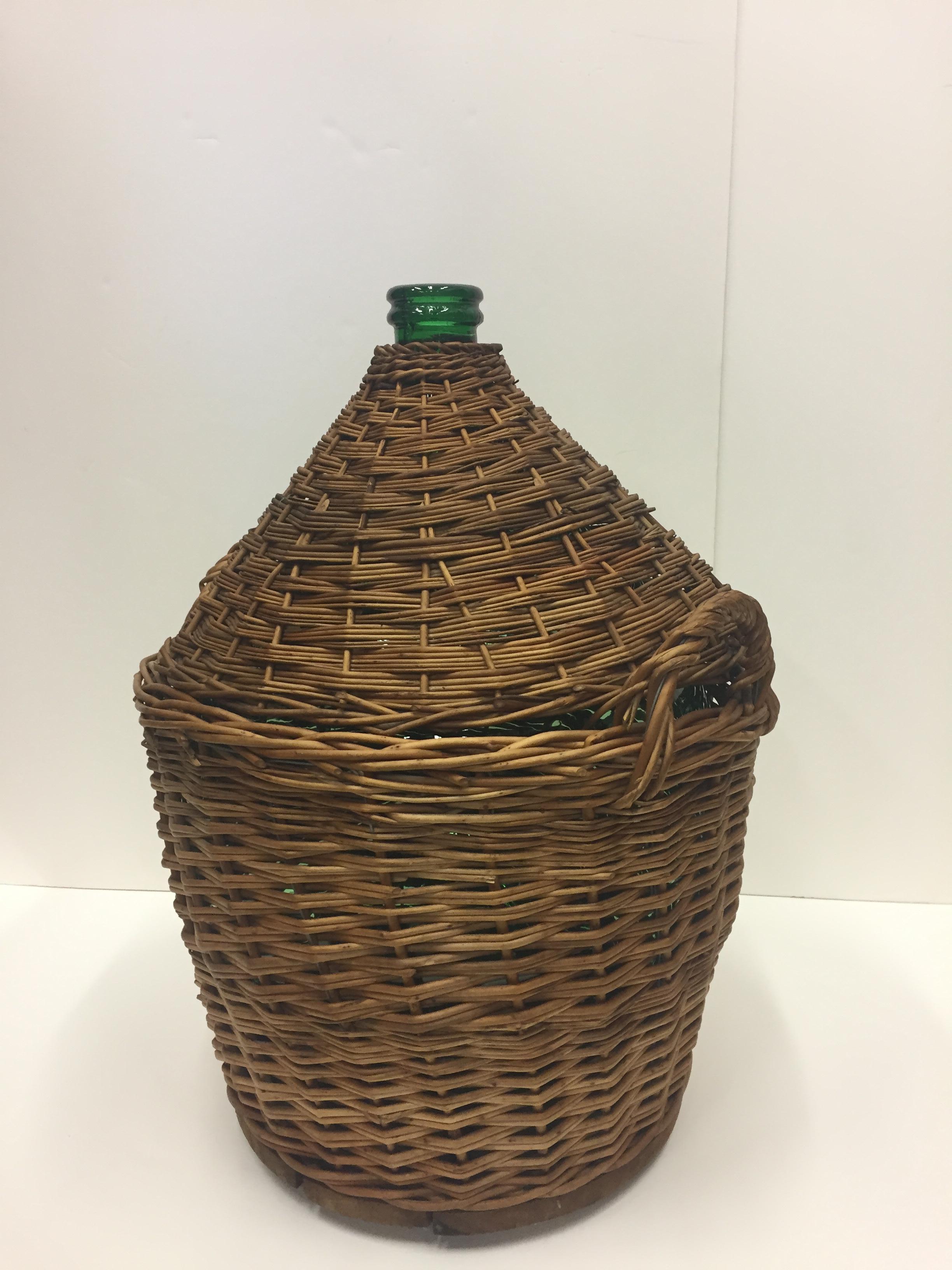 wicker covered wine bottles