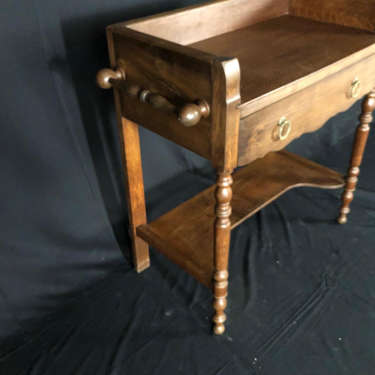 19th Century Charming French Oak Washstand Side Table with Bronze Pulls from Normandy