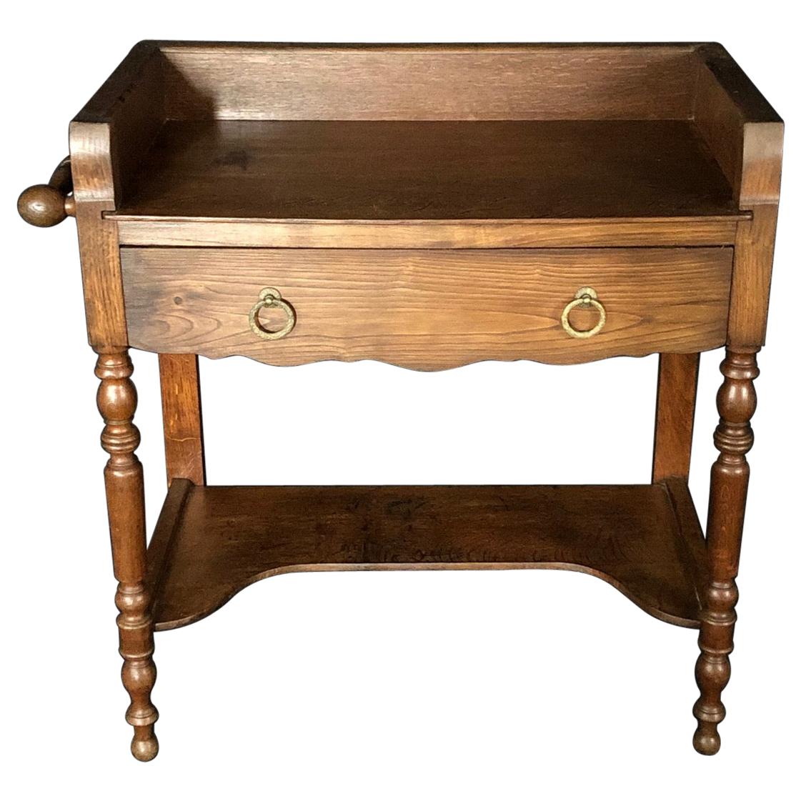 Charming French Oak Washstand Side Table with Bronze Pulls from Normandy