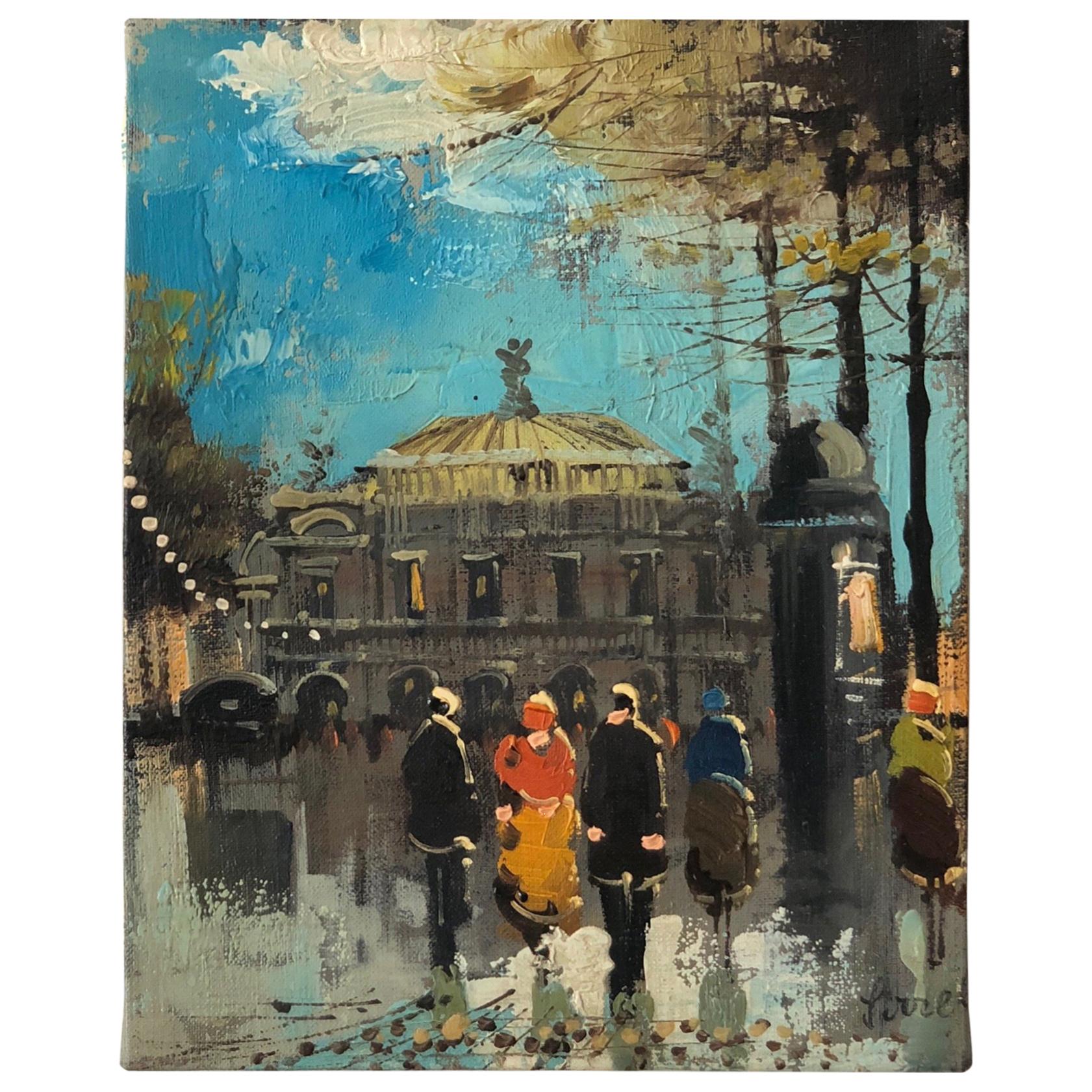 Charming French Oil Painting "Paris Opera House" by Soiret For Sale