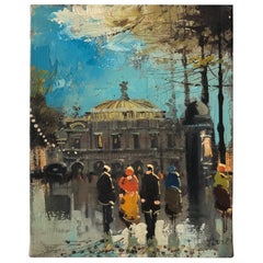 Vintage Charming French Oil Painting "Paris Opera House" by Soiret