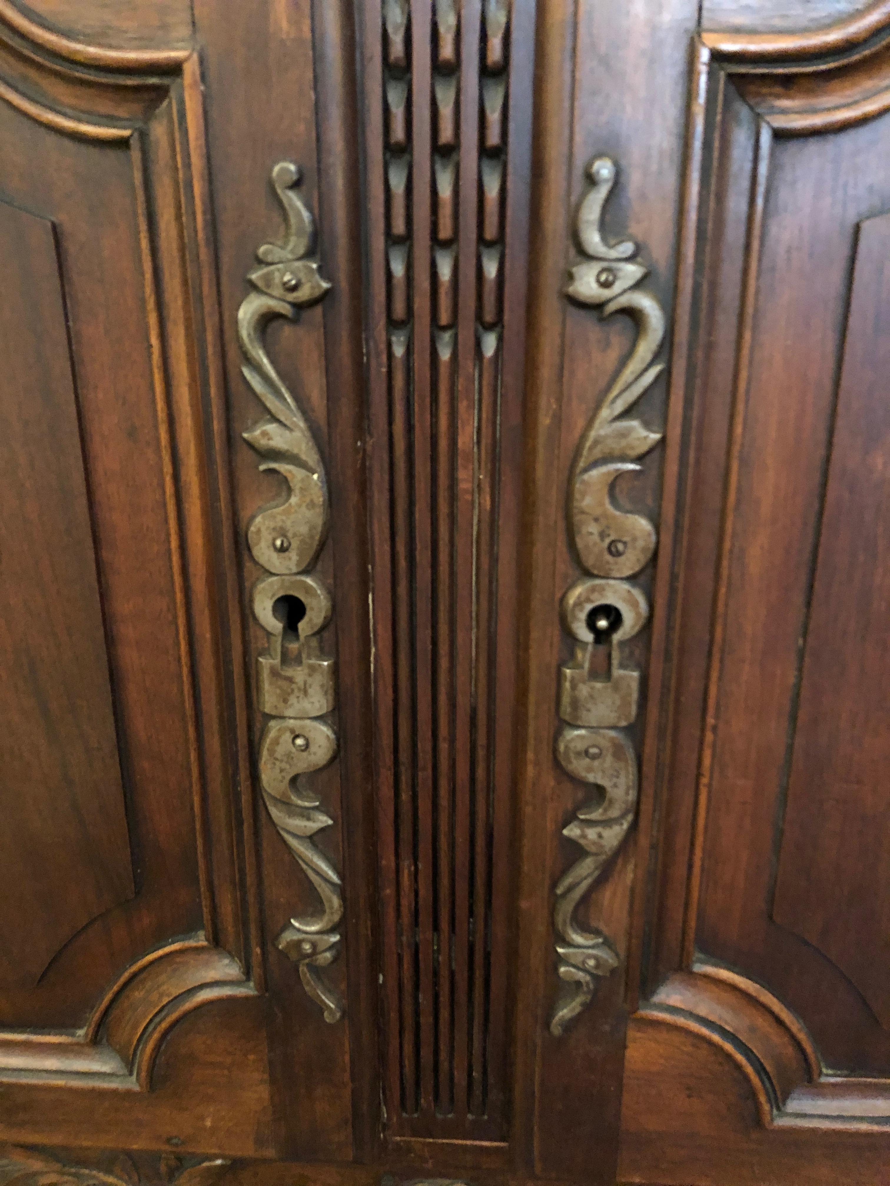 Late 19th Century Charming French Provincial Marble-Top Carved Walnut Cabinet