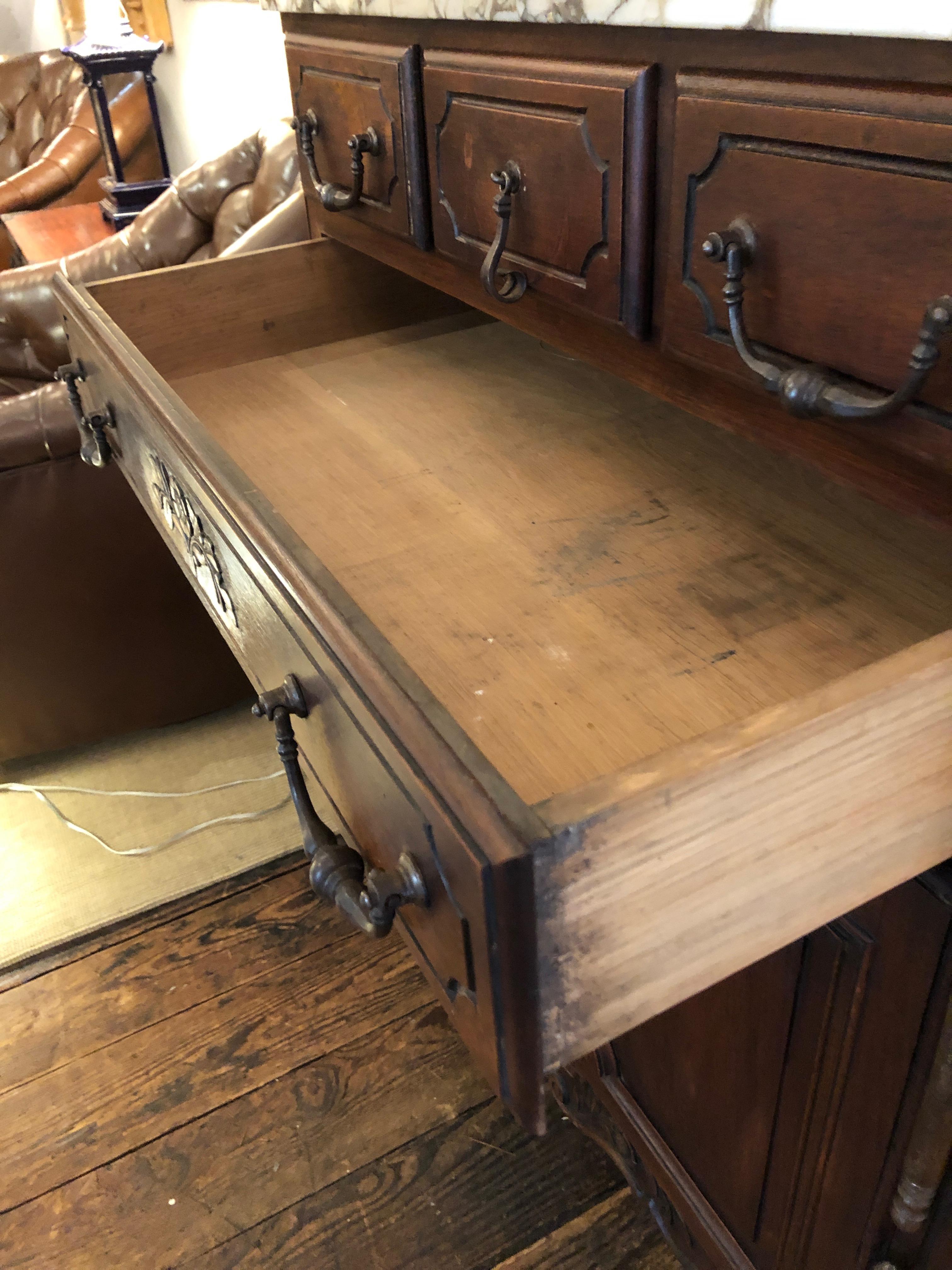 Charming French Provincial Marble-Top Carved Walnut Cabinet 5