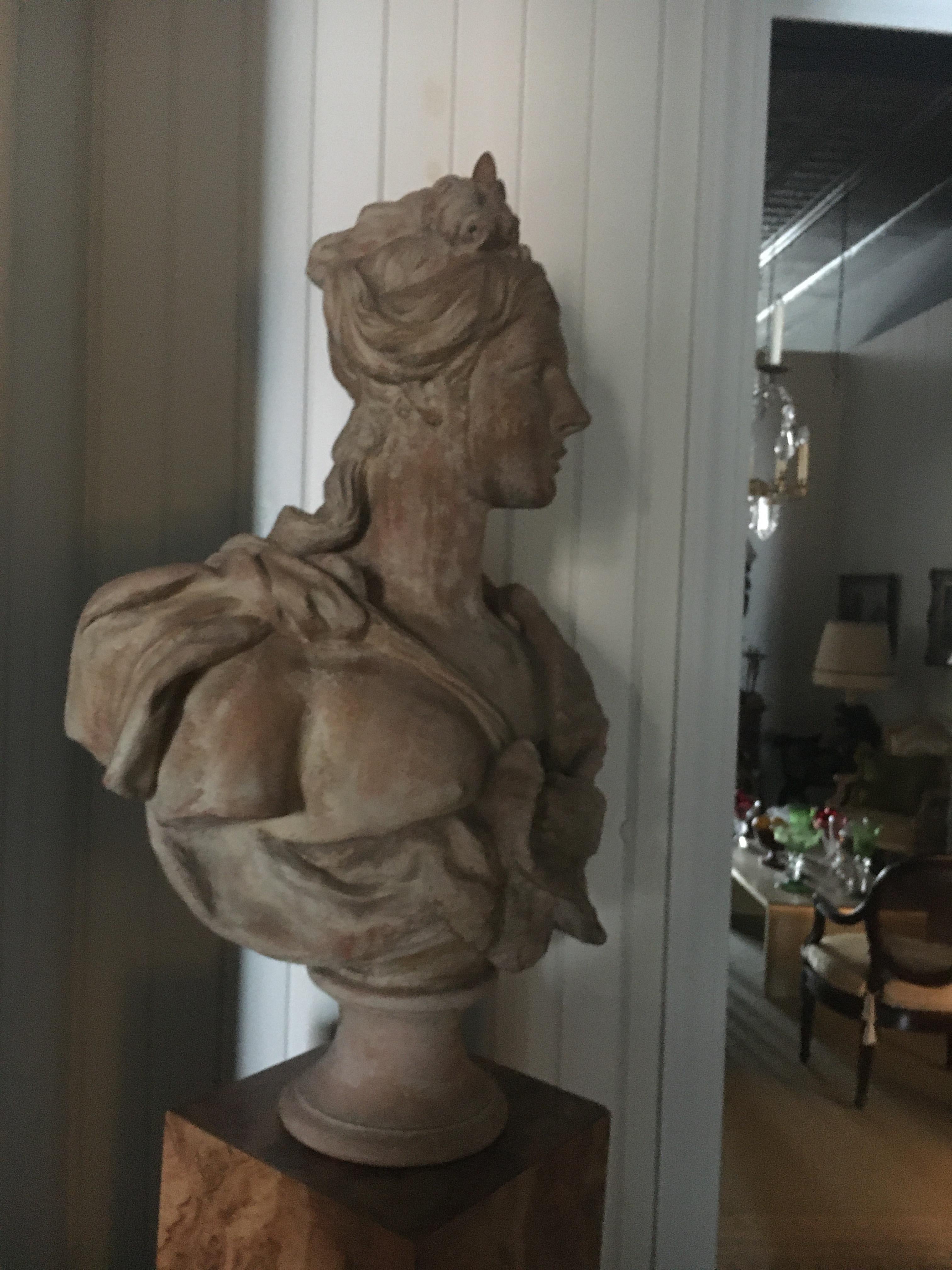 Charming French Terracotta Bust on Ebonized Wood Base Depicting Young Child. For Sale 5