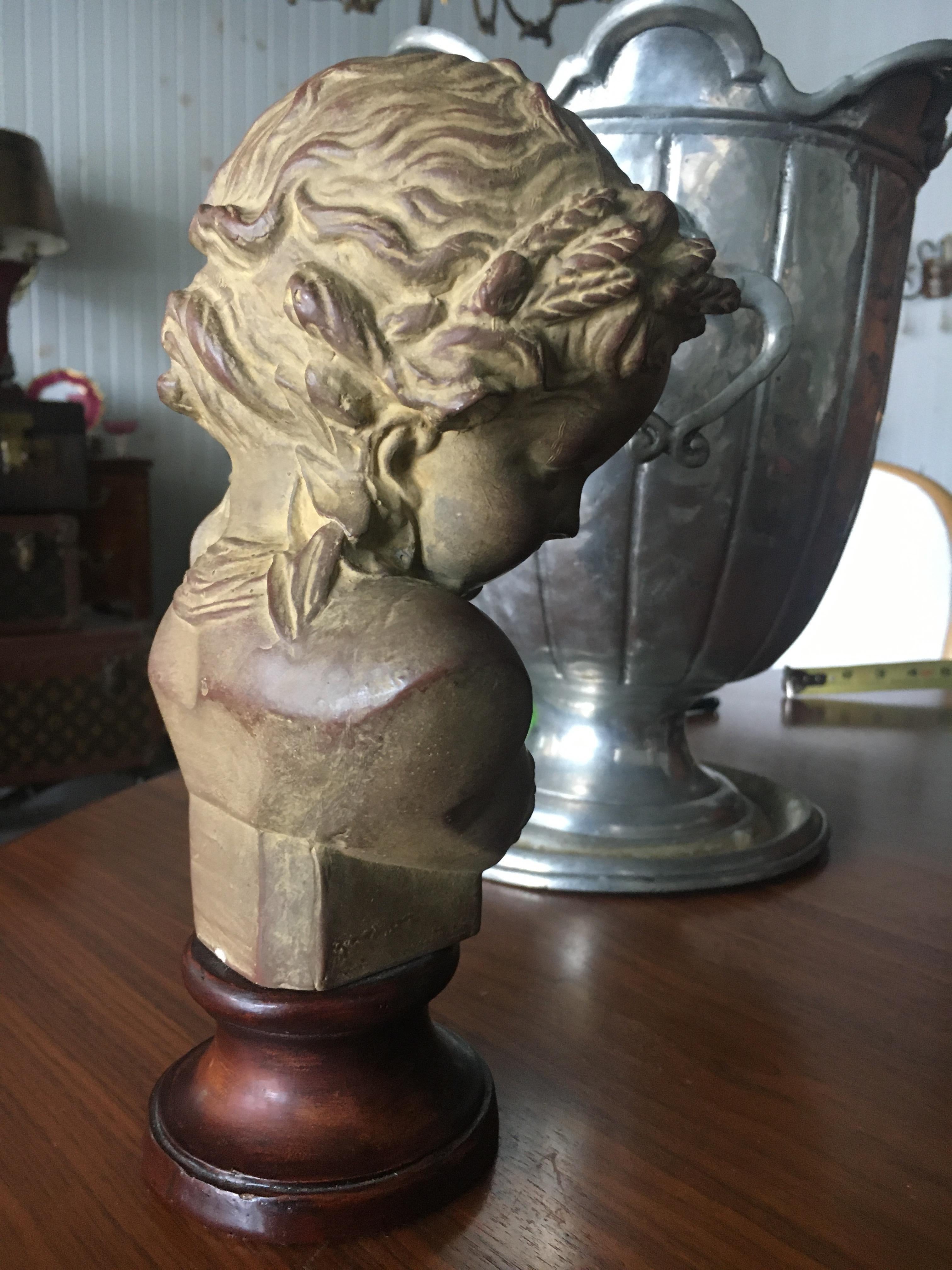 Charming French Terracotta Bust on Ebonized Wood Base Depicting Young Child. For Sale 1