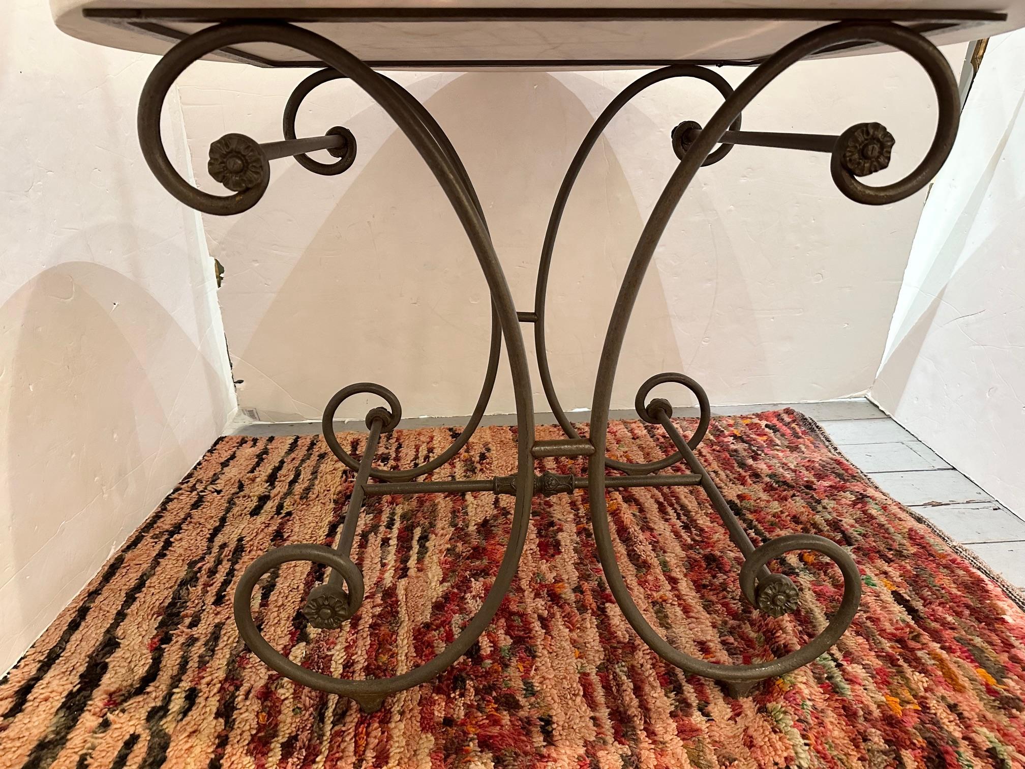 Charming French Vintage Iron and Marble Cafe Round Dining Table 1