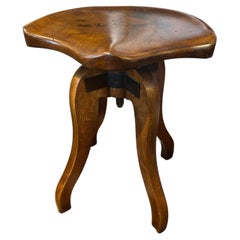 Charming French Wooden Swivel Stool with Tractor Style Seat