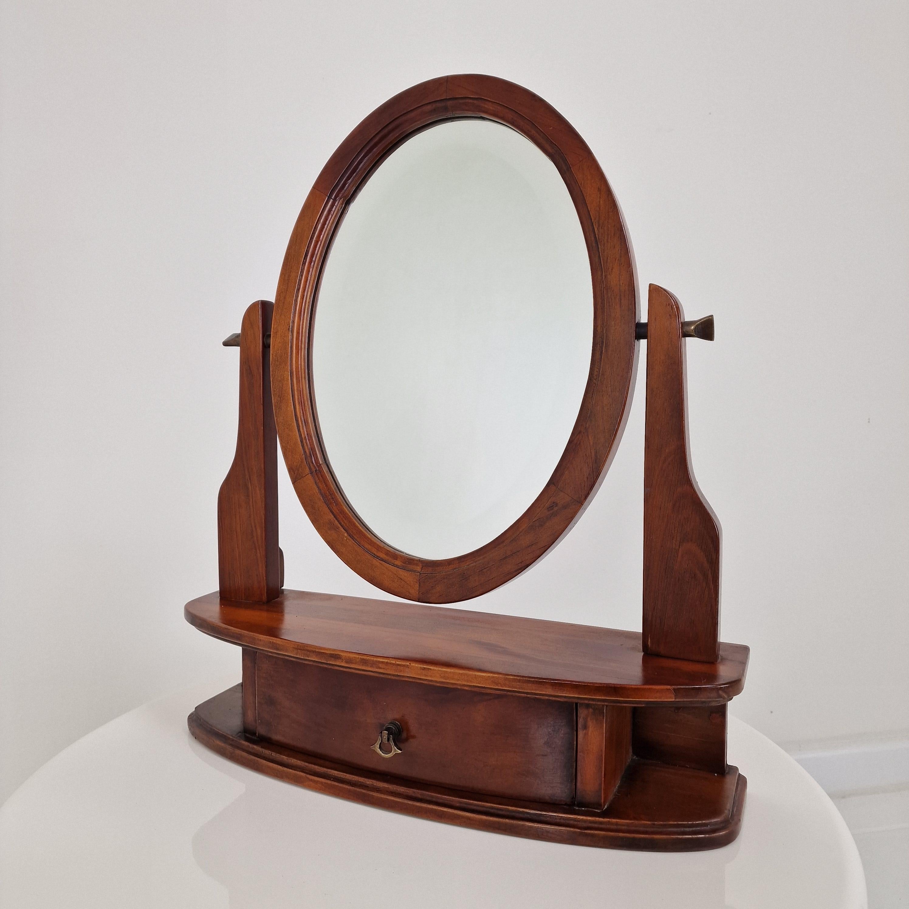 Mid-Century Modern Charming French Wooden Vanity Table with Facet Cut Mirror For Sale