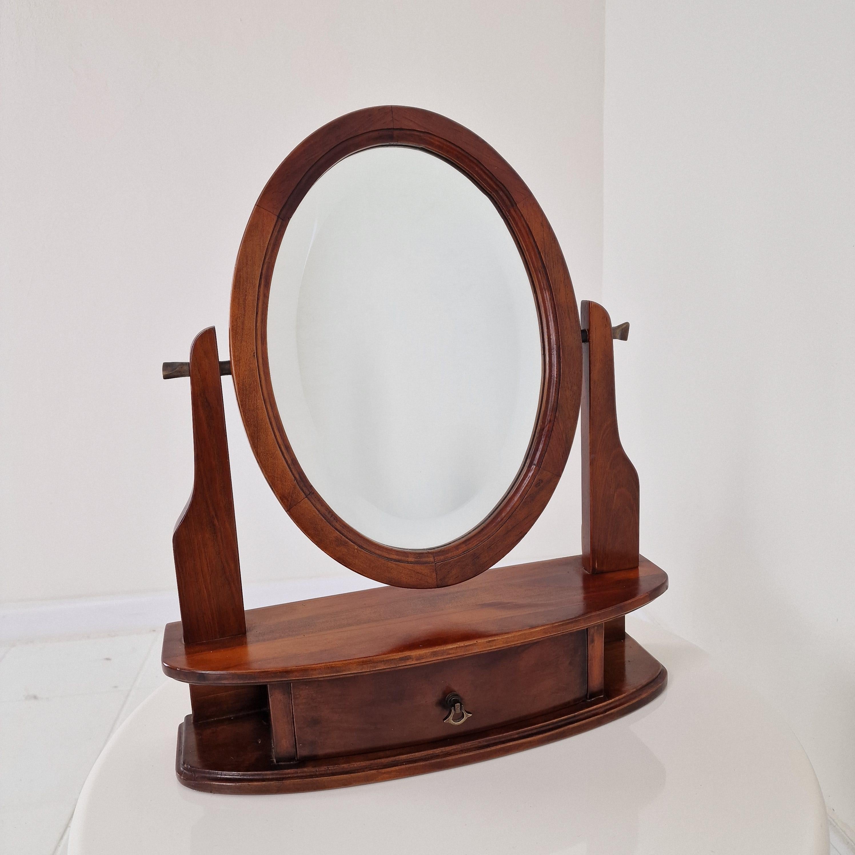 Hand-Crafted Charming French Wooden Vanity Table with Facet Cut Mirror For Sale