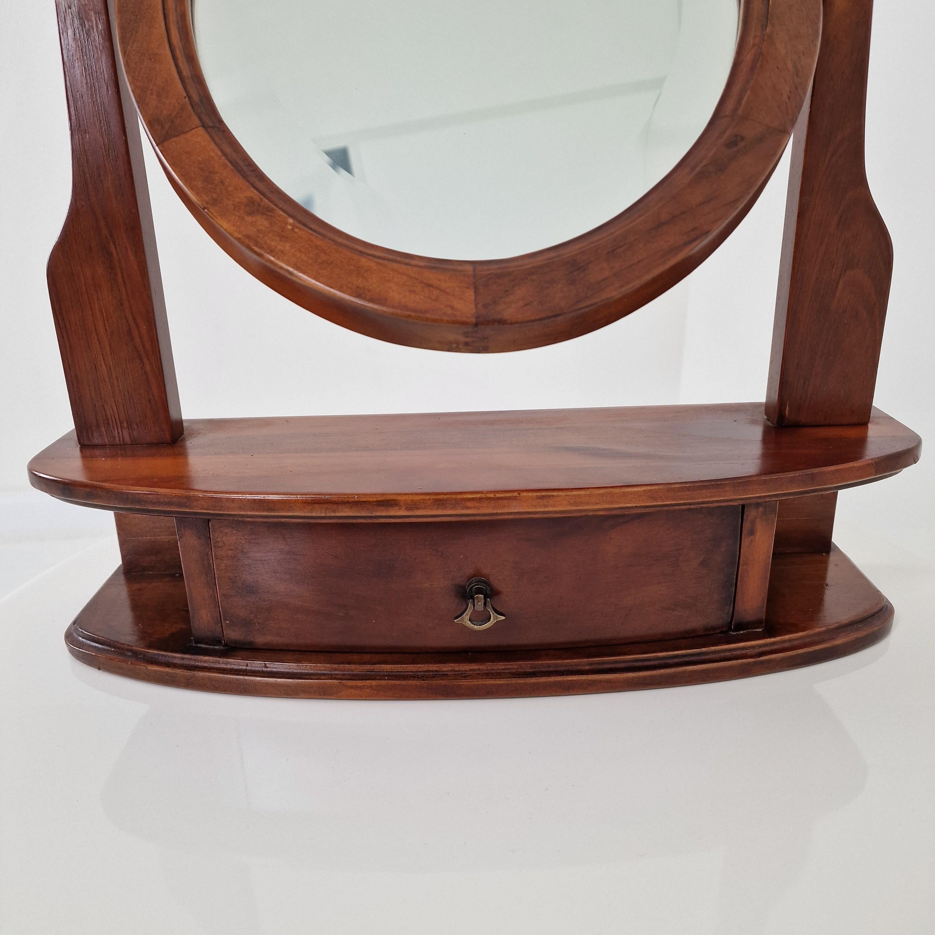 20th Century Charming French Wooden Vanity Table with Facet Cut Mirror For Sale