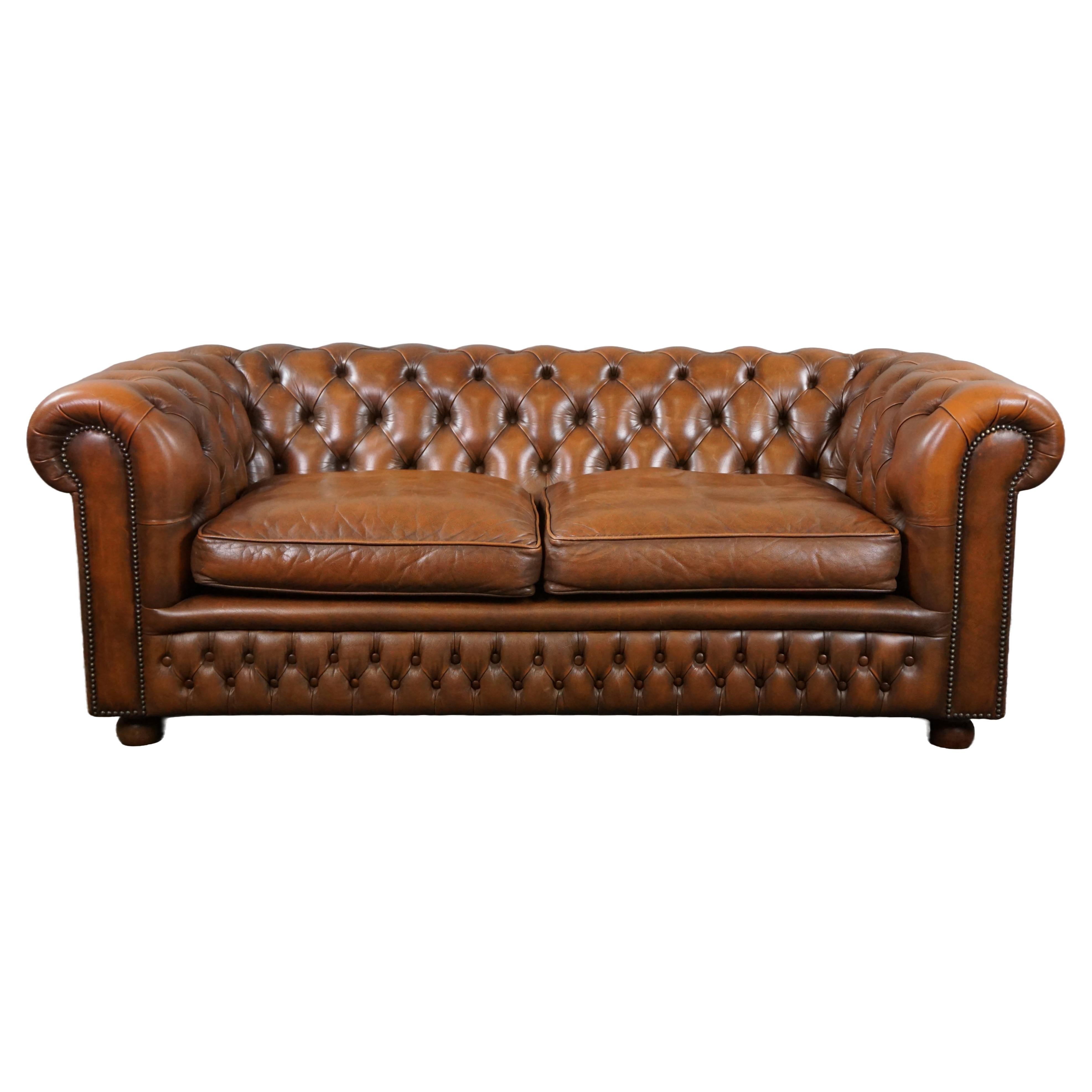 Charming FullGrain Leather Chesterfield Sofa, 2.5 Seater For Sale at