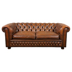Charming Full-Grain Leather Chesterfield Sofa, 2.5 Seater