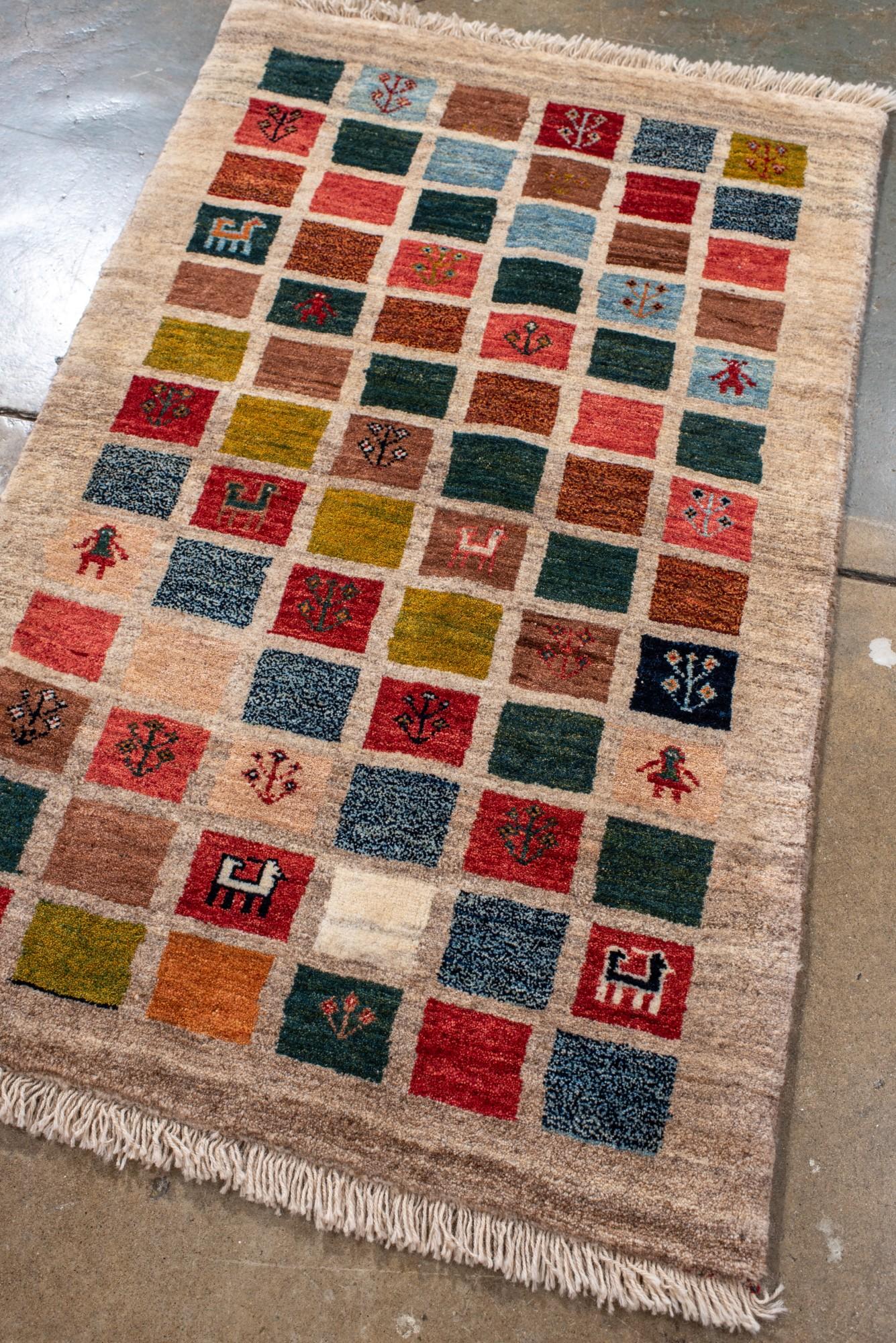 Persian Charming Gabbeh Rug with Multicolor Tribal Motifs For Sale