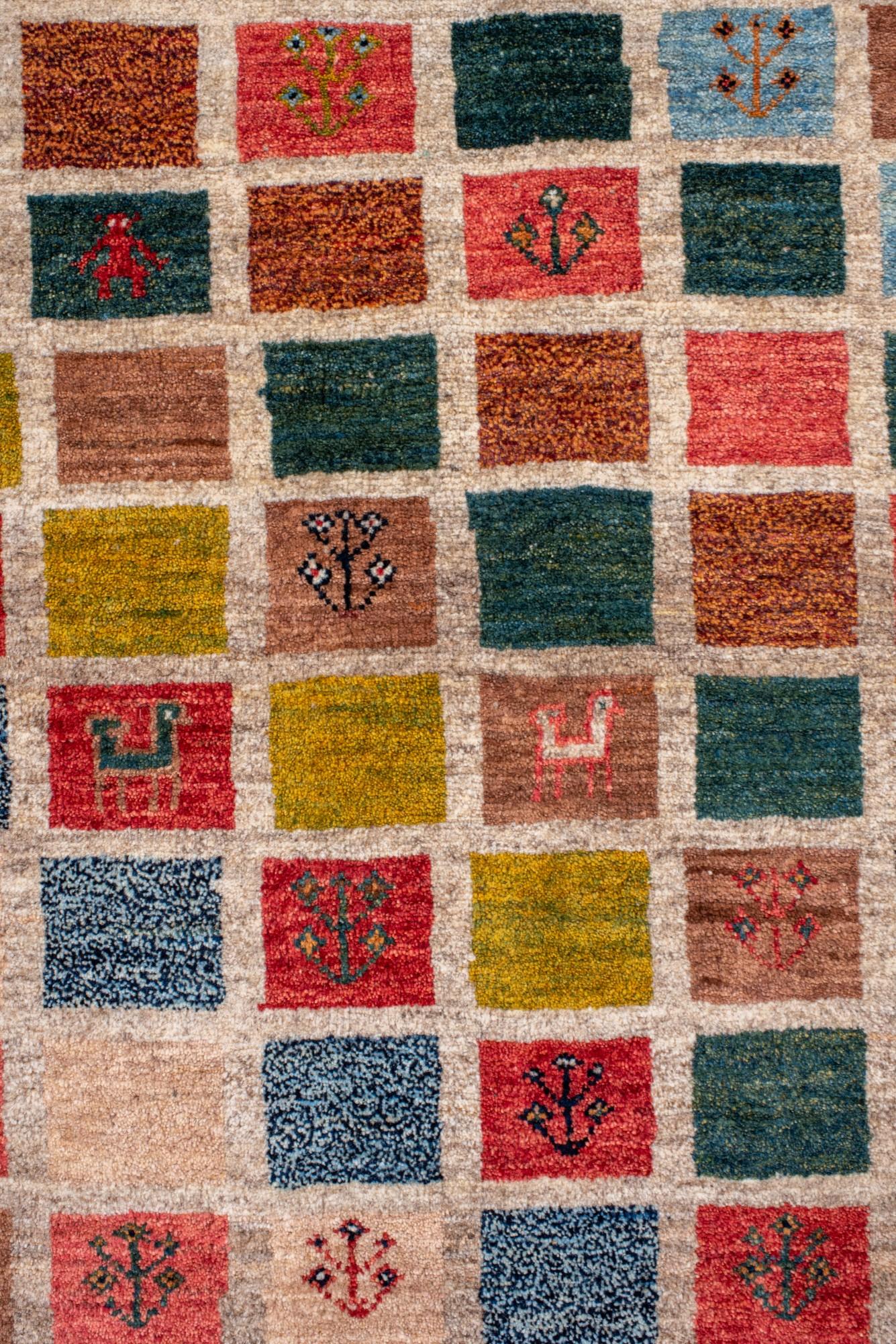 Hand-Knotted Charming Gabbeh Rug with Multicolor Tribal Motifs For Sale