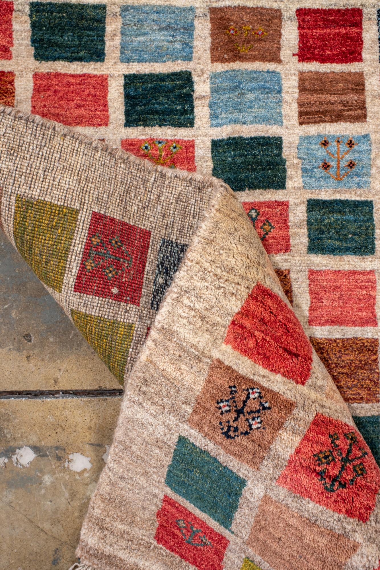 Charming Gabbeh Rug with Multicolor Tribal Motifs For Sale 1
