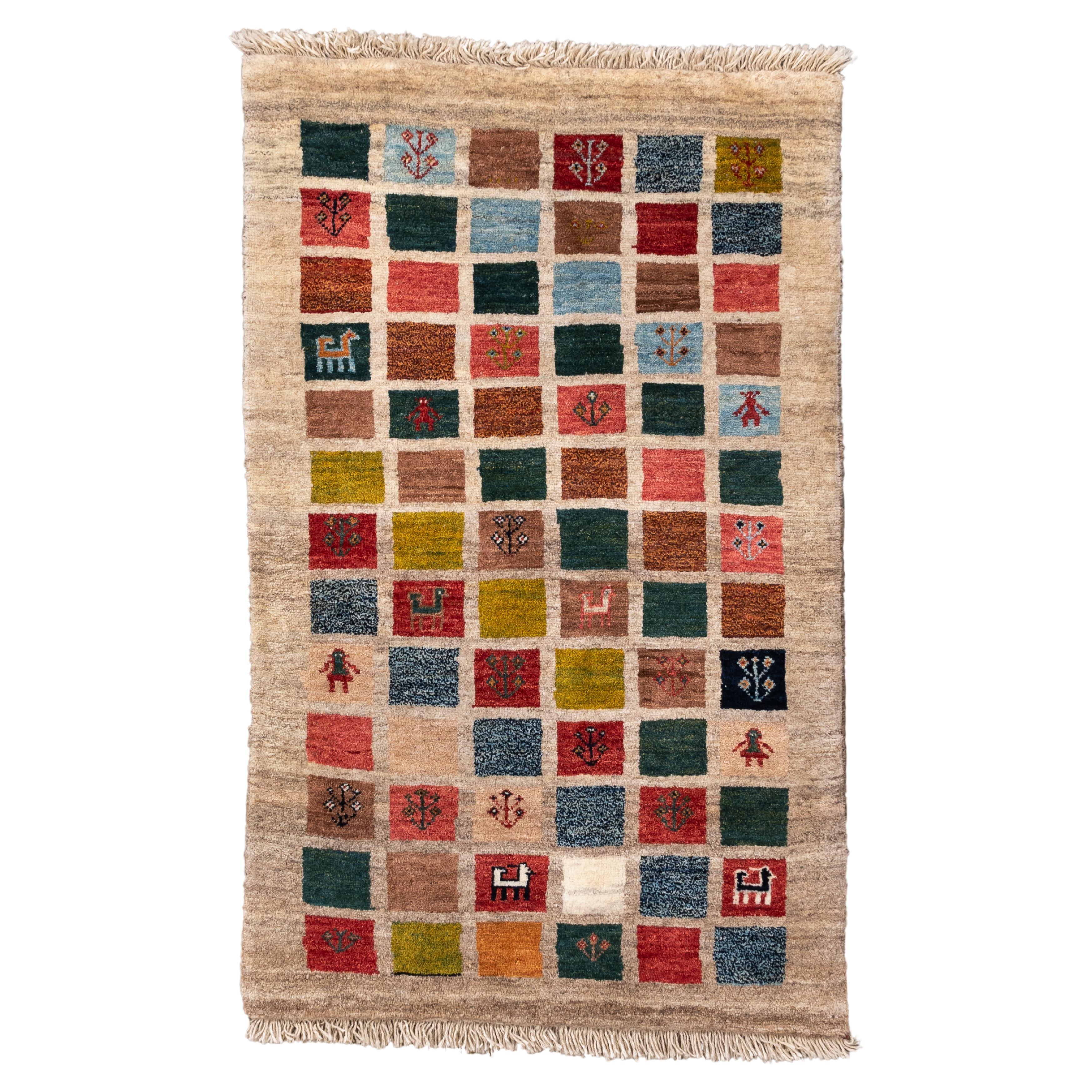 Charming Gabbeh Rug with Multicolor Tribal Motifs For Sale