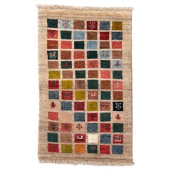 Charming Gabbeh Rug with Multicolor Tribal Motifs