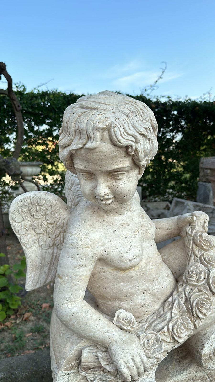 Charmantes Sculptures en MARBRE pour le jardin - Lot de 4 Chérubins en vente 6