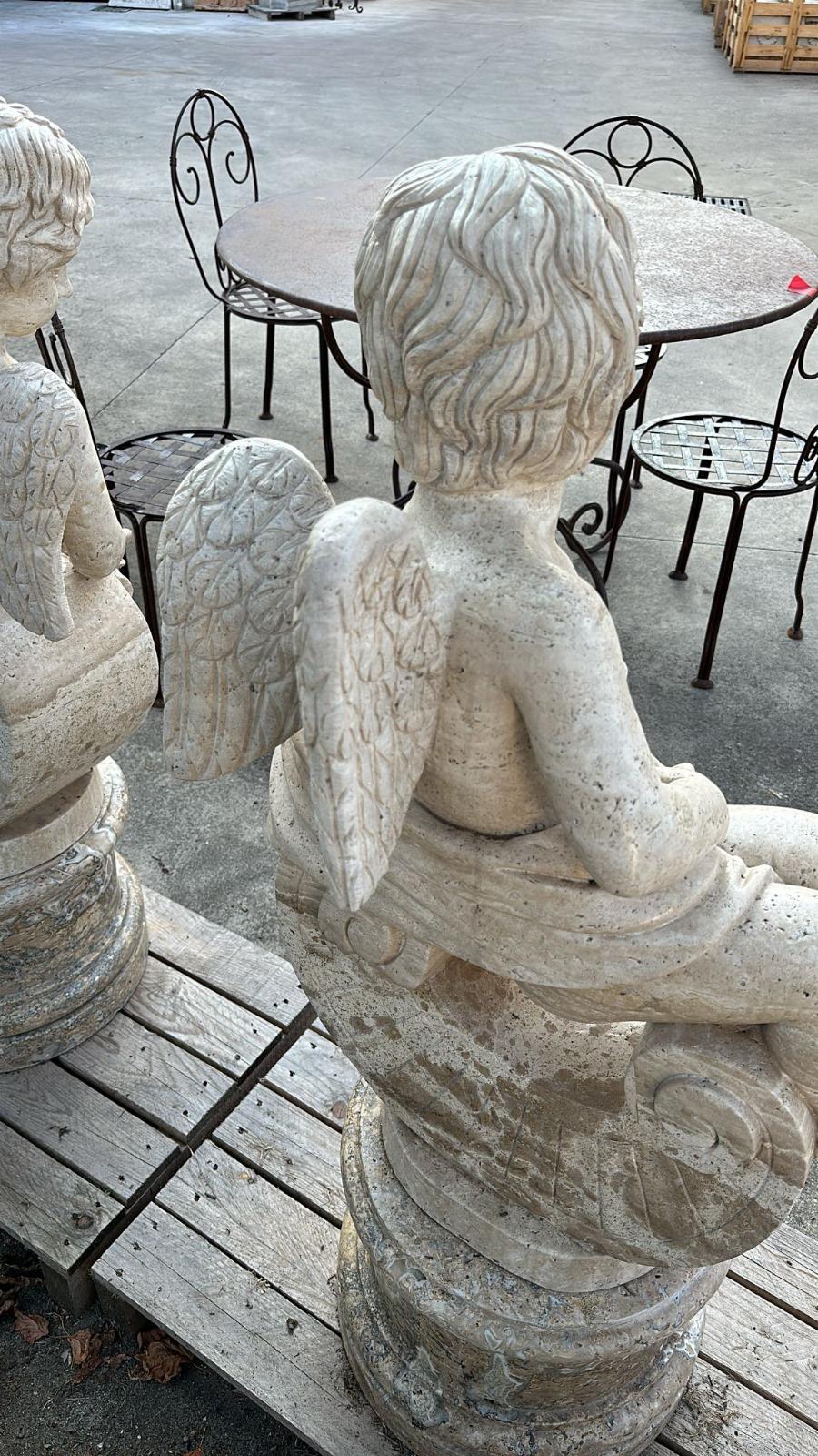 Charmantes Sculptures en MARBRE pour le jardin - Lot de 4 Chérubins en vente 7
