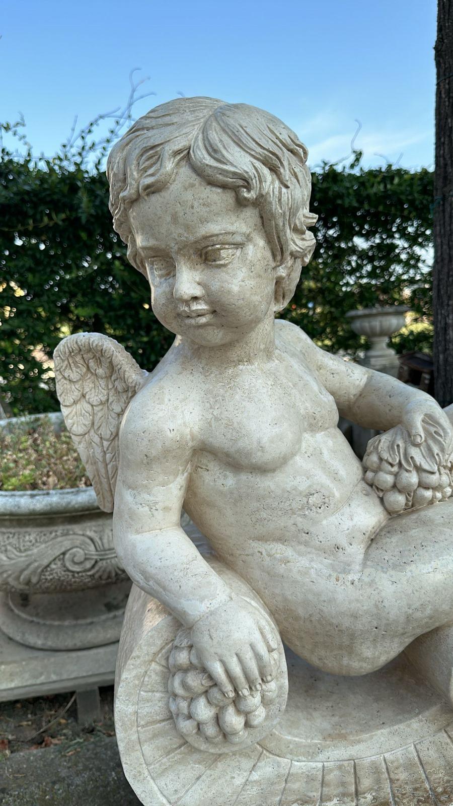 20ième siècle Charmantes Sculptures en MARBRE pour le jardin - Lot de 4 Chérubins en vente