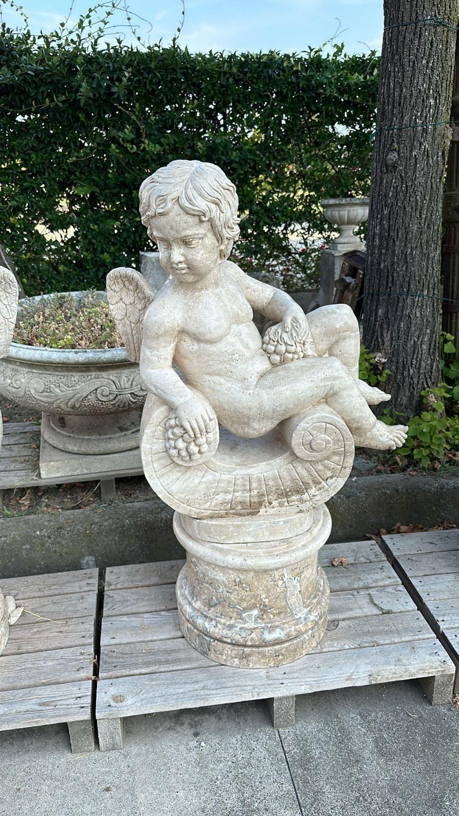 Charmantes Sculptures en MARBRE pour le jardin - Lot de 4 Chérubins en vente 4