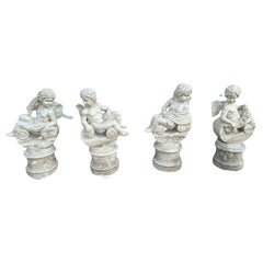 Charmantes Sculptures en MARBRE pour le jardin - Lot de 4 Chérubins