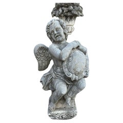 Charmantes sculptures en pierre pour le jardin - Lot de 2 chérubins