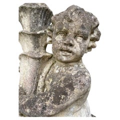 Charmantes sculptures en pierre pour le jardin - Lot de 2 chérubins