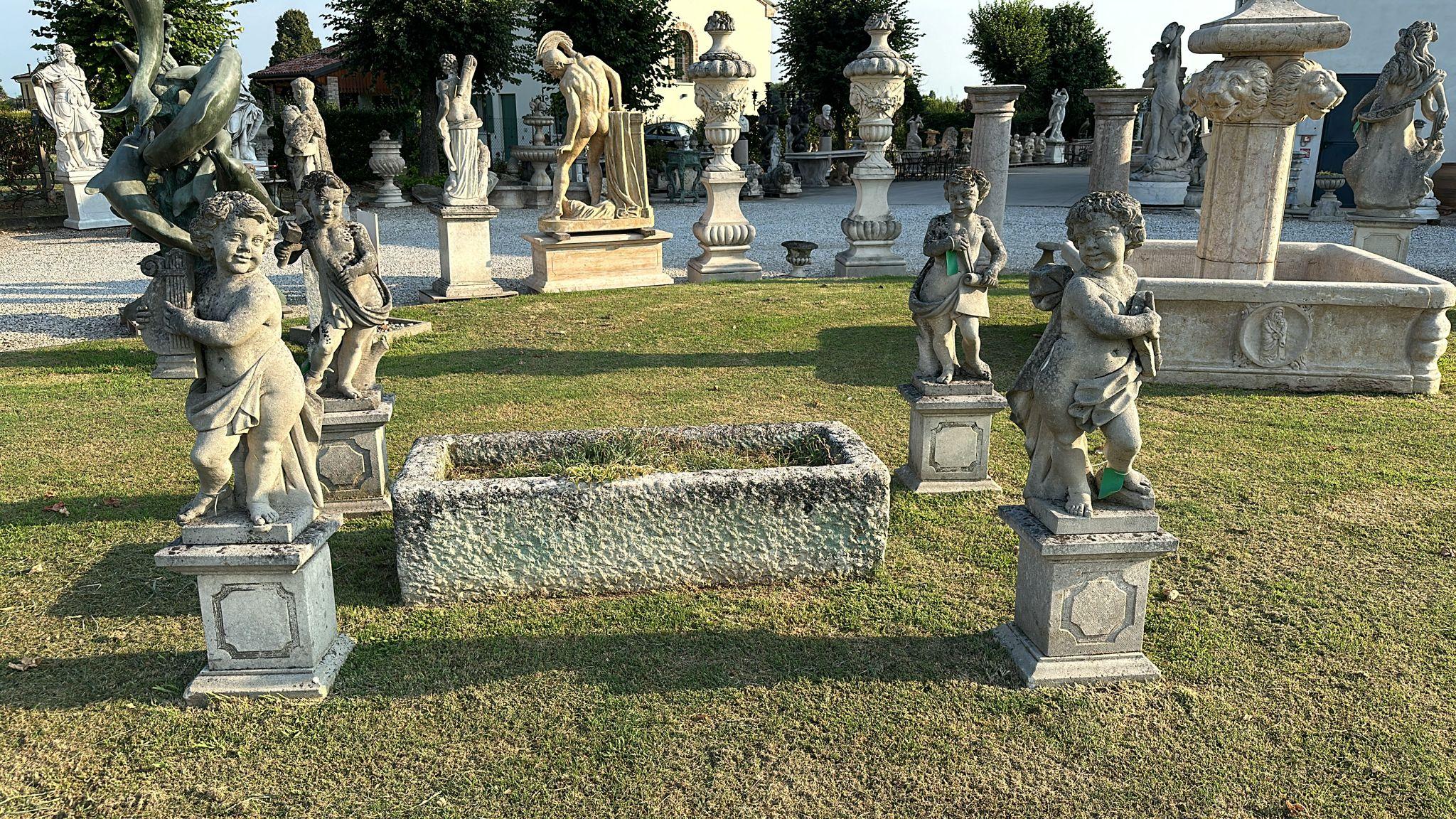Transform your garden into a serene haven with this enchanting set of four garden stone sculptures, each beautifully representing a cherub. These charming pieces, standing at 120 cm tall, are crafted with meticulous detail and are in excellent