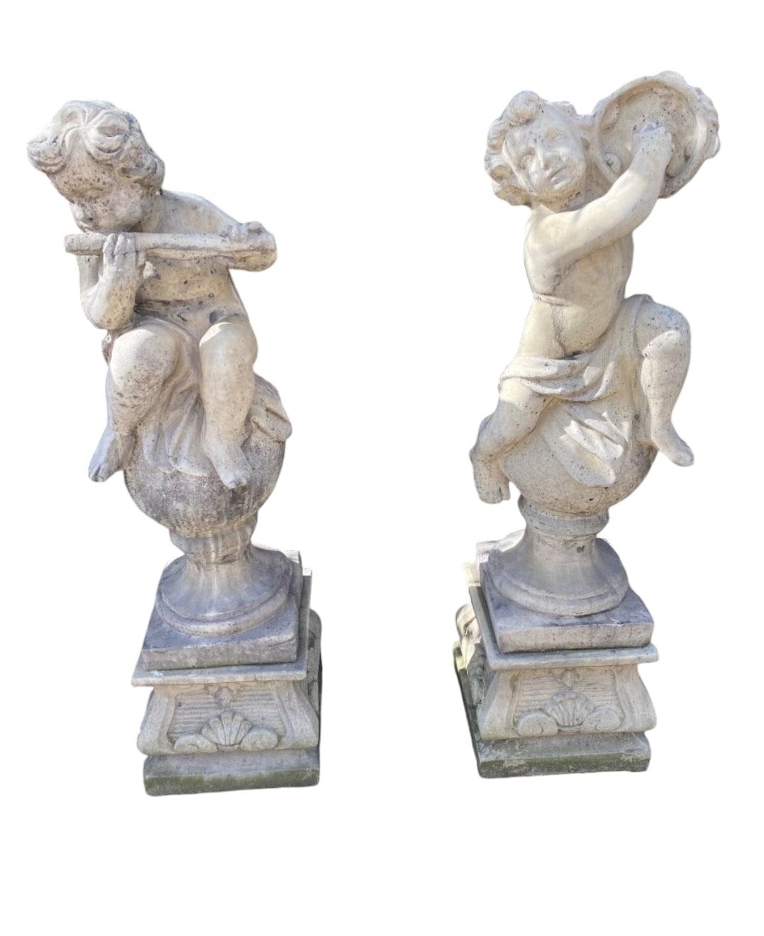 Charmantes sculptures en pierre pour le jardin - Lot de 4 chérubins en vente 2