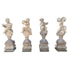 Charmantes sculptures en pierre pour le jardin - Lot de 4 chérubins
