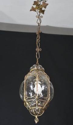 Charming Gilded brass Colour Venetian Lantern, Seguso Murano Glass, Italy, 1950s