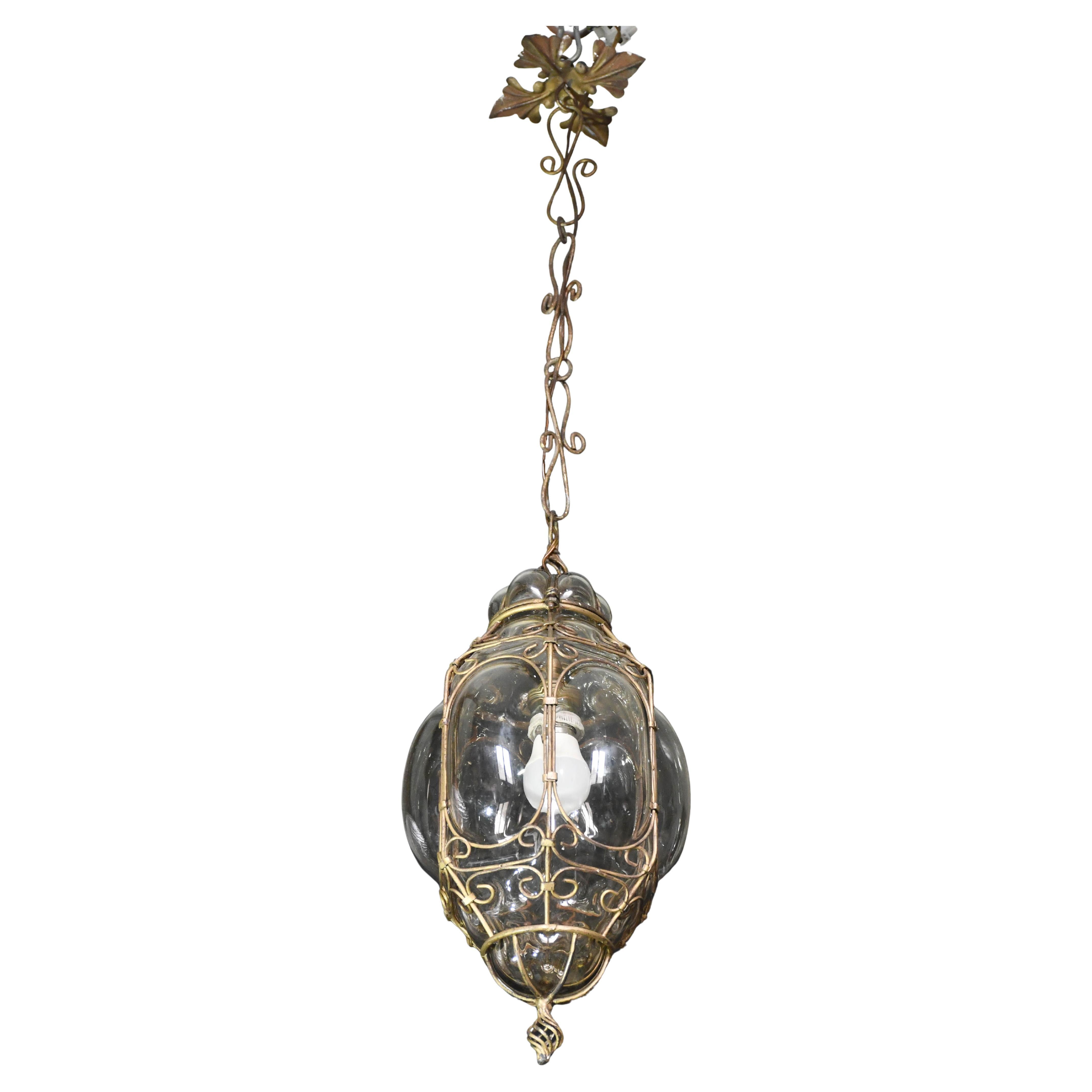 Charming Gilded brass Colour Venetian Lantern, Seguso Murano Glass, Italy, 1950s
