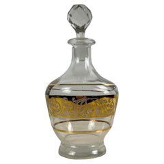 Vintage Art deco decanter in gilded glass and gilded foliage bandage, 1950, France 