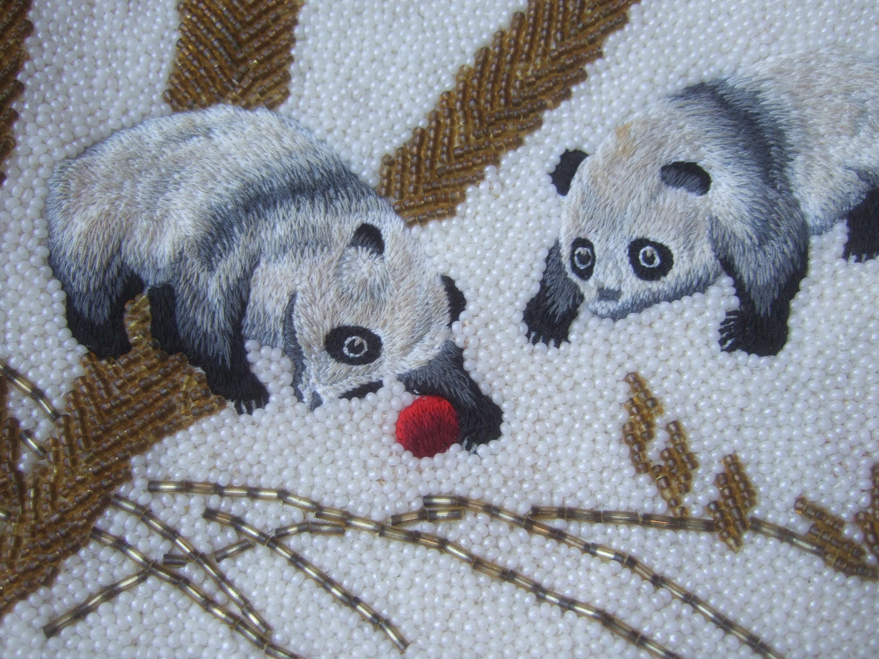 Charming Glass Hand Beaded Embroidered Panda Evening Purse c 1960s  5