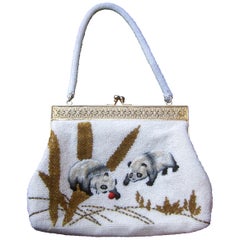 Bezaubernde, perlenbesetzte Panda-Abendtasche aus Glas, ca. 1960er Jahre