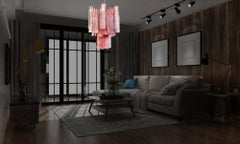 Incantevole lampadario a tubo di vetro, 30 bicchieri rosa Albaster