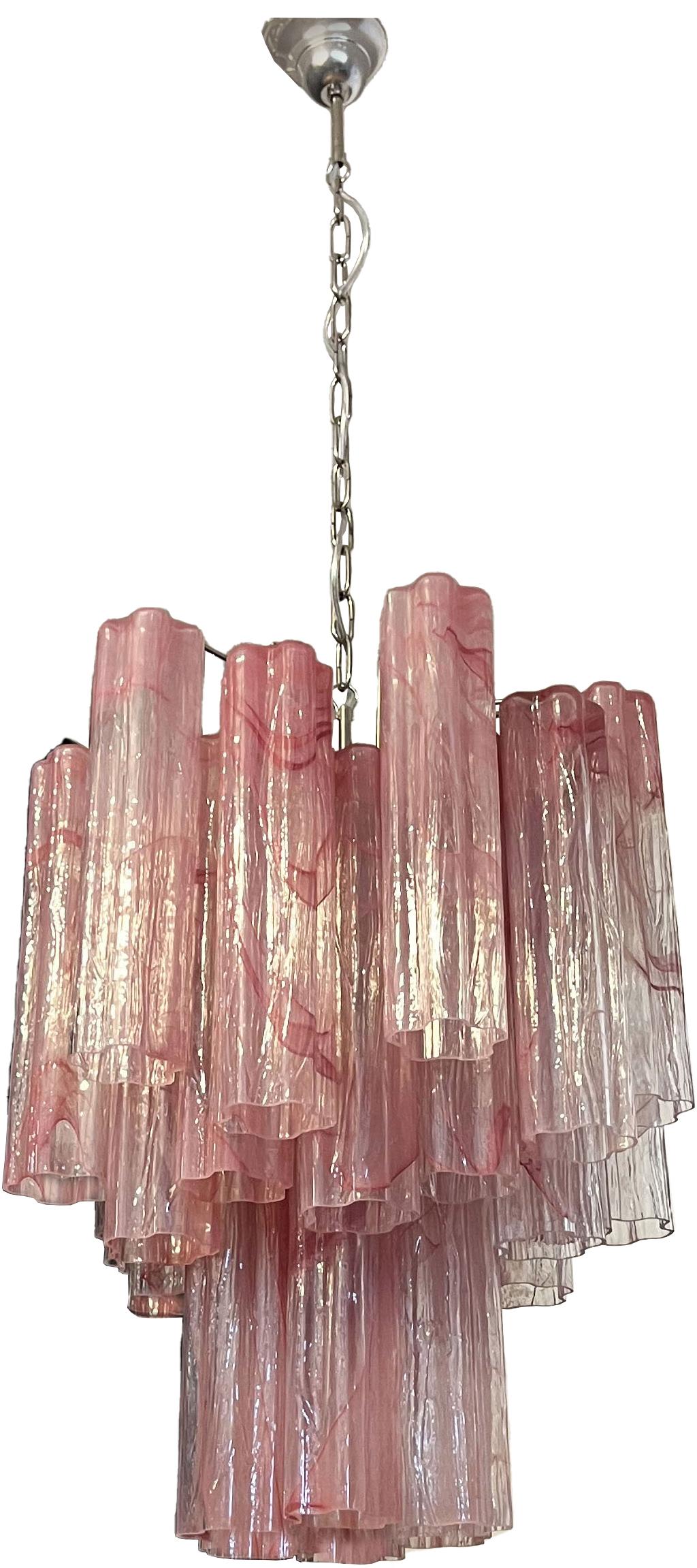 Charming Glass Tube Chandelier, 30 Albaster Pink Glasses In Good Condition For Sale In Budapest, HU