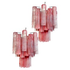 Vintage Charming Glass Tube Chandeliers, 30 Albaster Pink Glasses