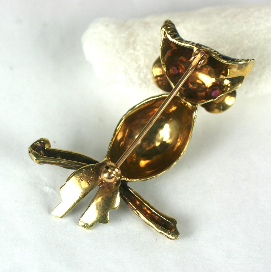 Women's or Men's Charming Gold and Enamel Owl For Sale