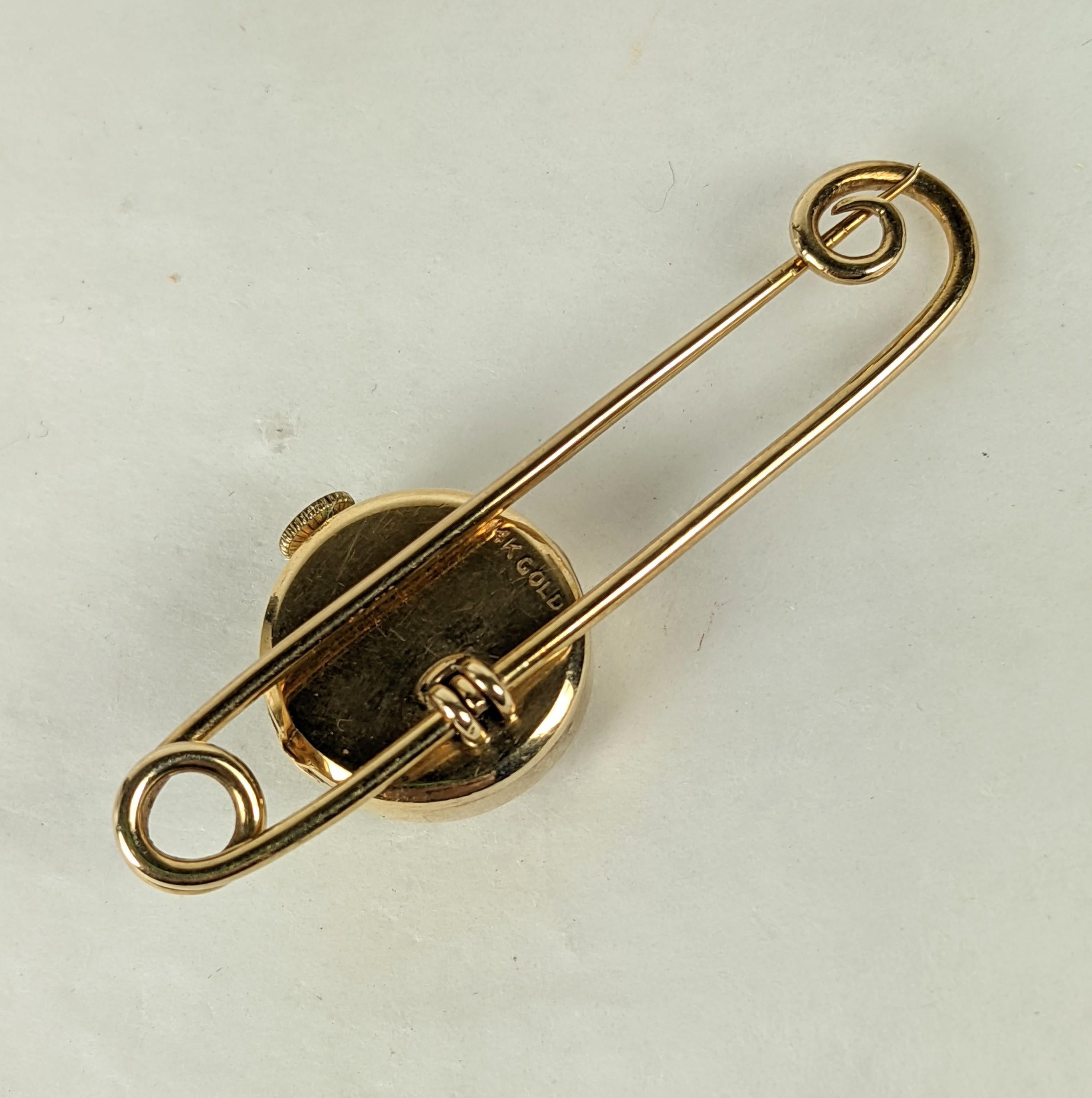 Retro Charming Gold Watch Safety Pin For Sale