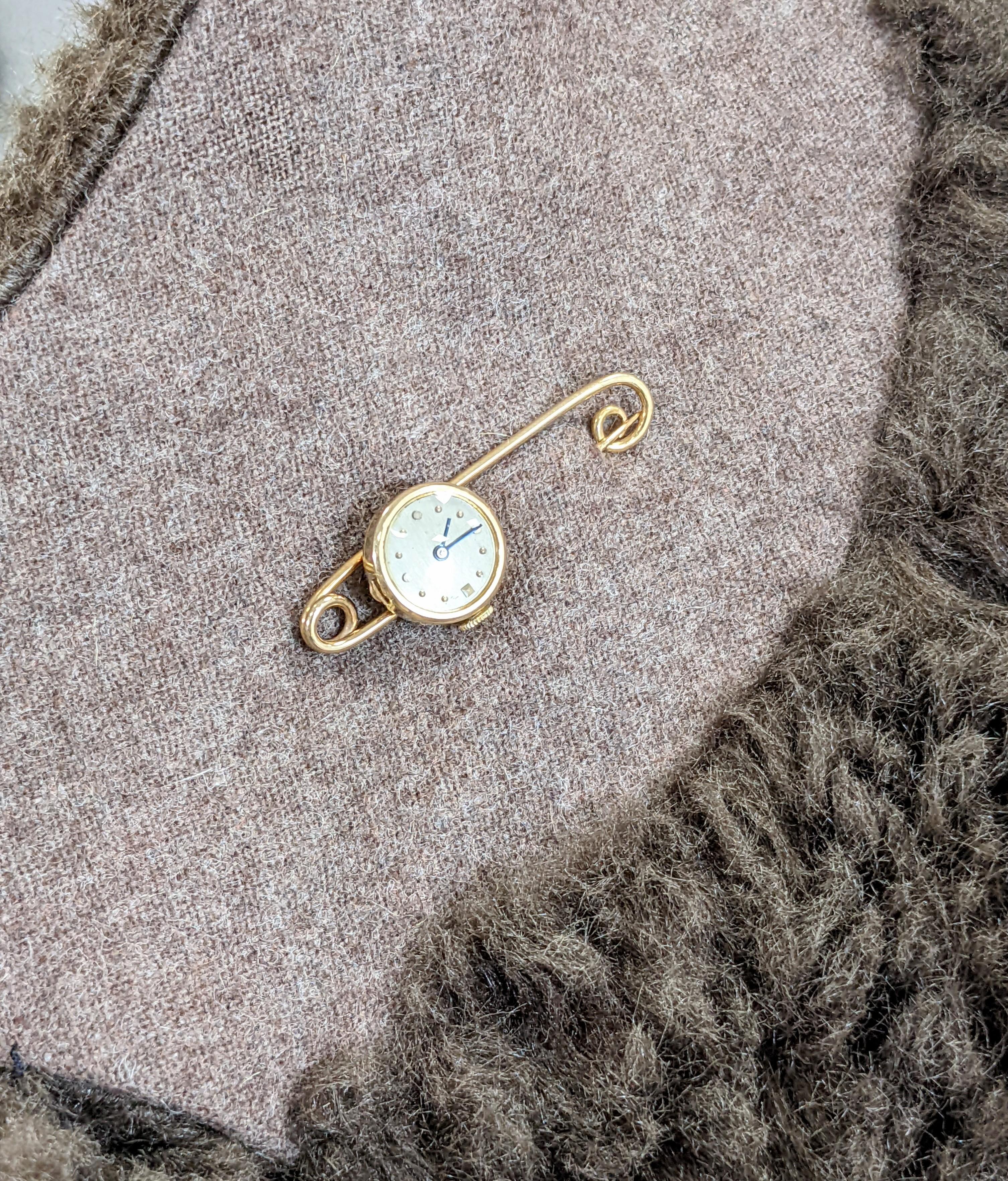 Women's or Men's Charming Gold Watch Safety Pin For Sale