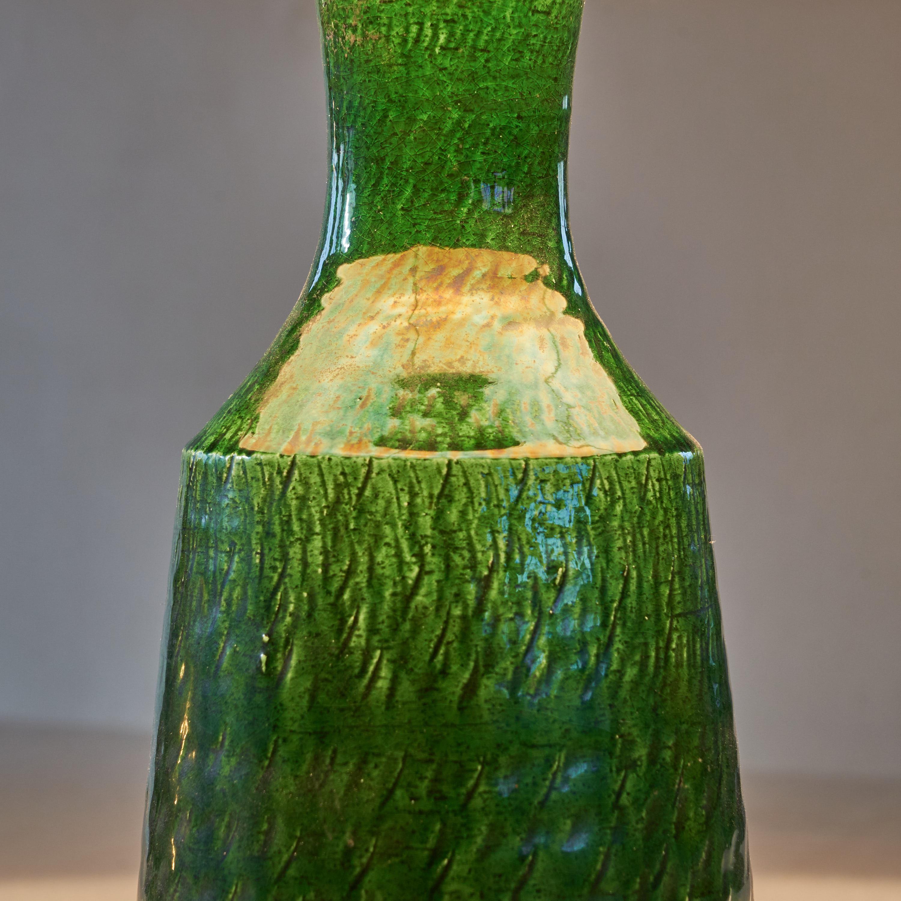 Scandinavian Modern Charming Green Glazed Scandinavian Studio Pottery Table Lamp 1960s