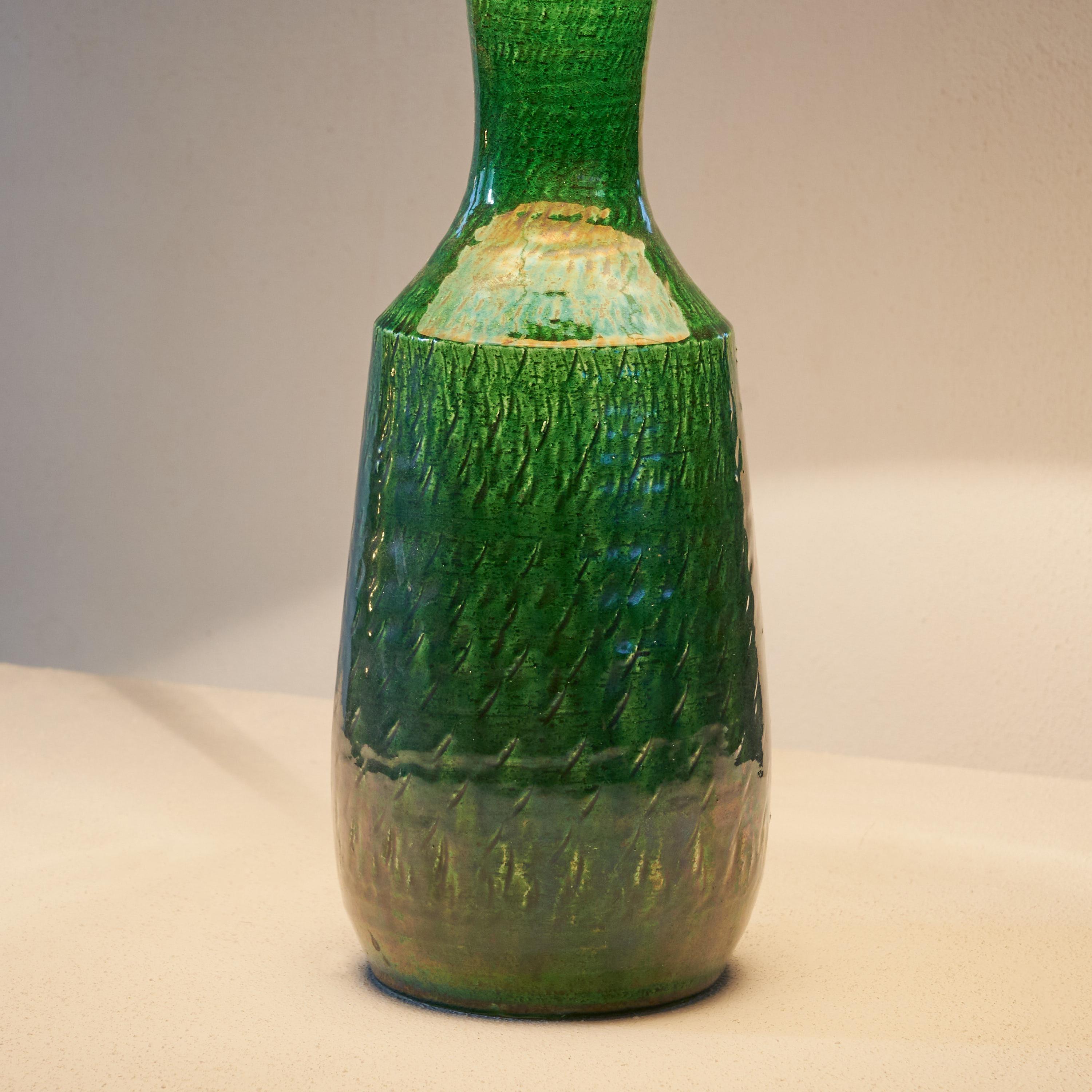 Charming Green Glazed Scandinavian Studio Pottery Table Lamp 1960s In Good Condition In Tilburg, NL