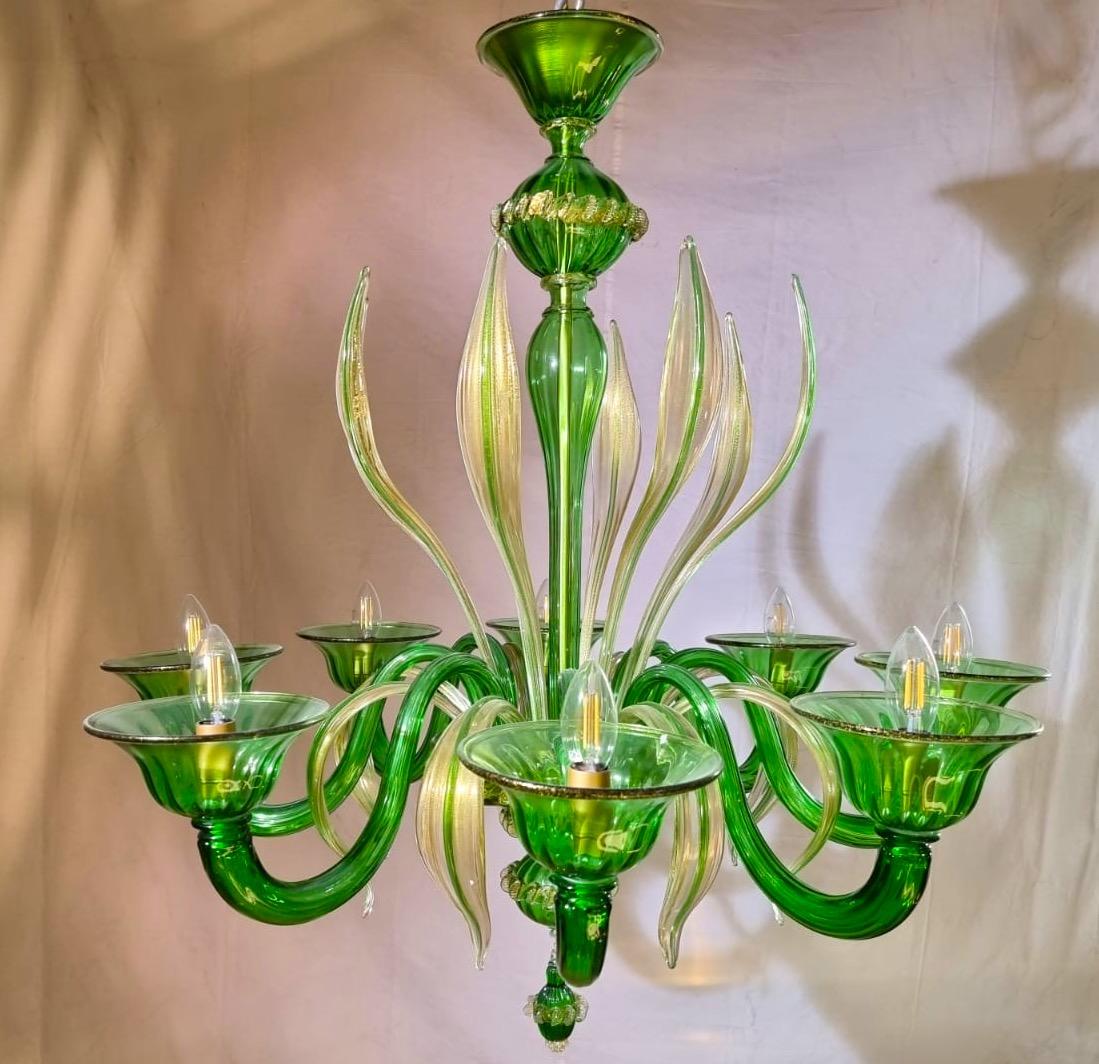 Blown Glass Charming Green Murano Glass Chandelier, Venice, 1990 For Sale
